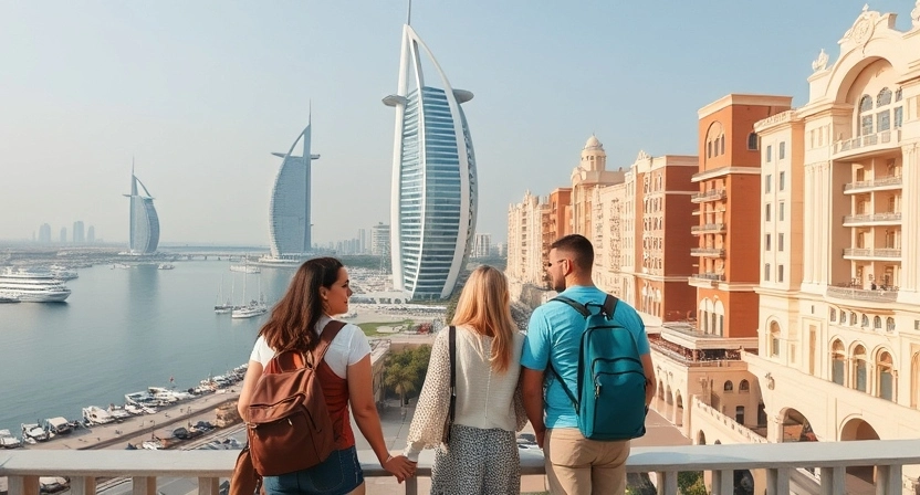 European tourists driving a rental car in Dubai